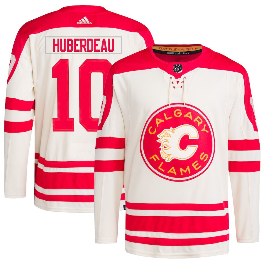 Men Calgary Flames Jonathan Huberdeau adidas Cream 2023 NHL Heritage Classic Primegreen Authentic Player Jersey